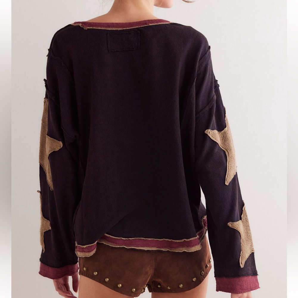 Free People We the Free You’re a Star Long Sleeve Tee in Black Combo - Picture 3 of 10